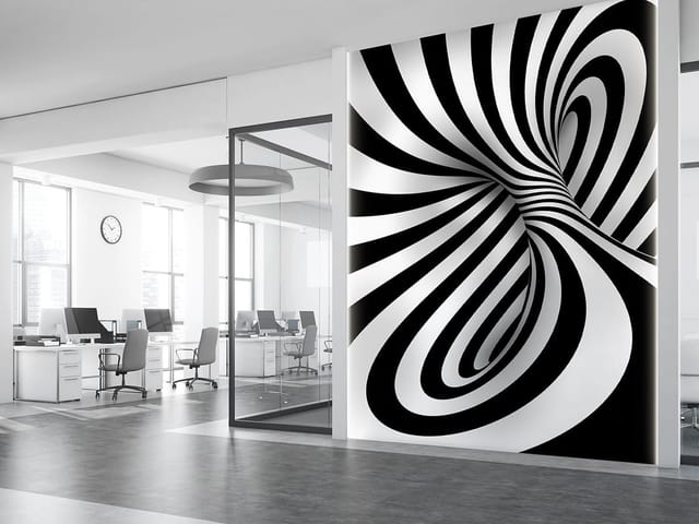 Fototapeta z czarno-białymi spiralnymi wzorami i trójwymiarowym efektem