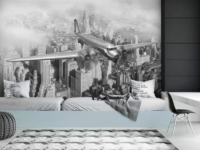 Fototapeta samoloty – samolot lecący nad miastem