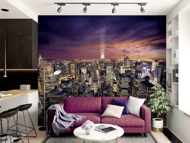 Fototapeta Miasta nocą – panorama miasta nocą z wieżowcami
