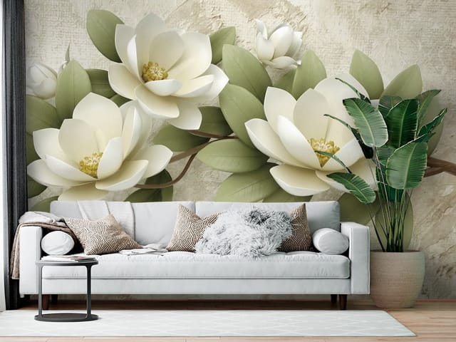 Fototapeta Magnolie – białe kwiaty magnolii na gałęzi