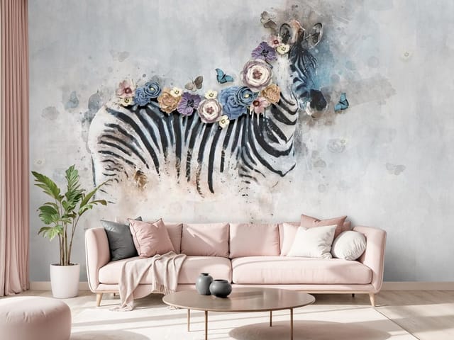 Fototapeta Zebry – zebra z kwiatowym wieńcem na szyi