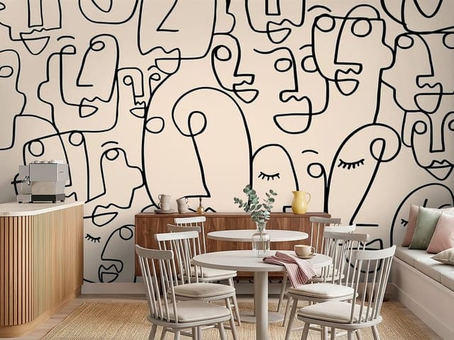 Fototapeta Murale abstrakcyjne – abstrakcyjne twarze na beżowym tle