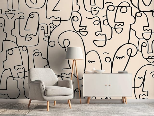 Fototapeta Murale abstrakcyjne – abstrakcyjne twarze na beżowym tle