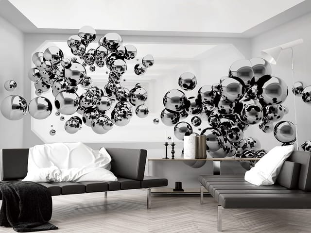 Fototapeta Srebrne kule w minimalistycznym wnętrzu