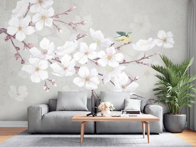 Fototapeta Gałęzie Sakury z Białymi Kwiatami (mpn: FT-6270) Fototapeta Sakura – gałęzie z białymi kwiatami na jasnym tle