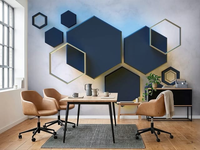 Fototapeta Ciemne sześciokąty na marmurze (mpn: FT-6276) Fototapeta Geometria – ciemne sześciokątne formy geometryczne