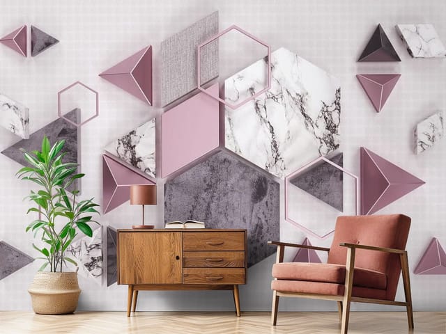 Fototapeta Geometryczne kształty na jasnym tle (mpn: FT-6277) Fototapeta 3D abstrakcja – geometryczne kształty na jasnym tle