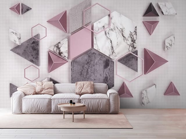 Fototapeta Geometryczne kształty na jasnym tle (mpn: FT-6277) Fototapeta 3D abstrakcja – geometryczne kształty na jasnym tle