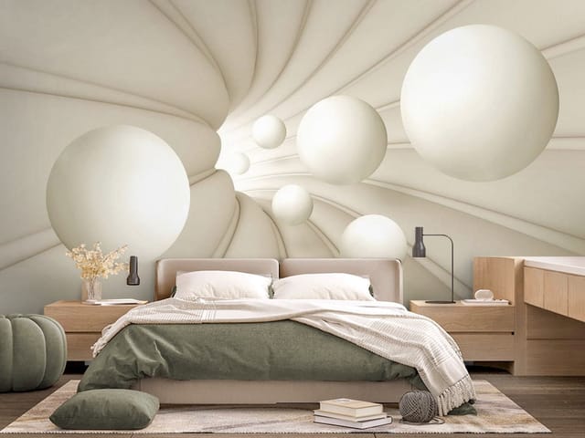 Fototapeta 3D tunel – białe kule w spiralnym tunelu