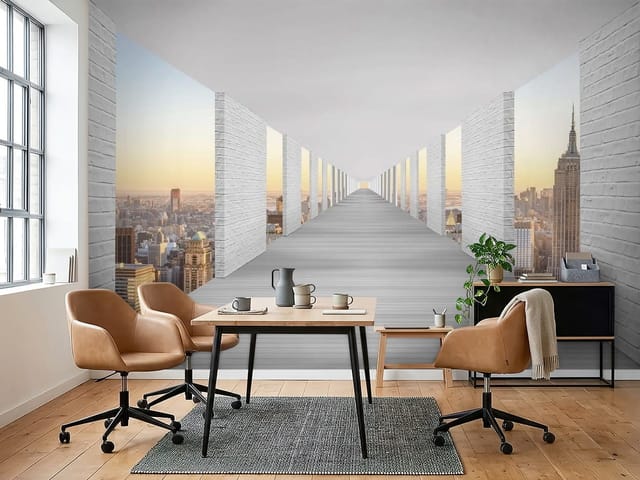 Fototapeta 3D tunel – długi korytarz z białymi ścianami