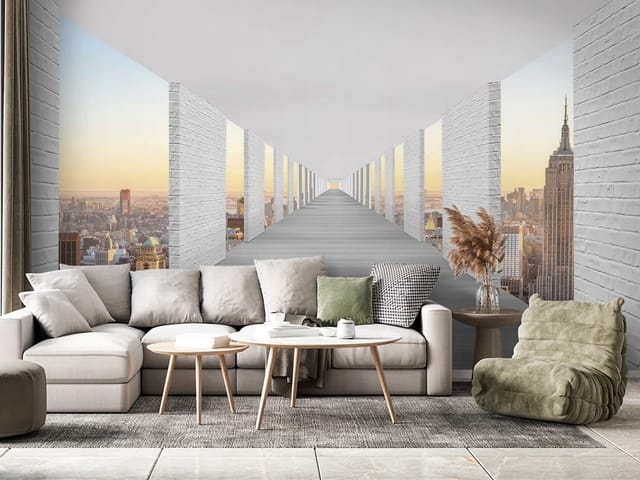 Fototapeta Perspektywiczny korytarz 3D (mpn: FT-6458) Fototapeta 3D tunel – długi korytarz z białymi ścianami