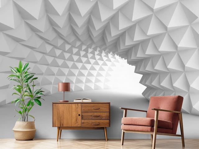 Fototapeta 3D tunel – geometryczna struktura z trójkątów