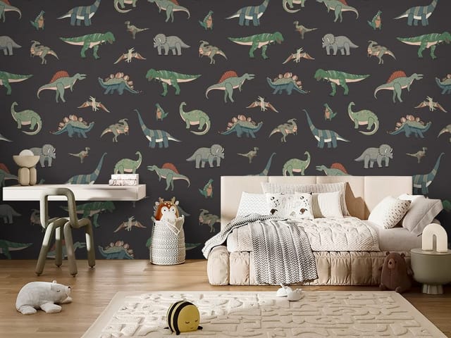 Fototapeta Dinozaury dziecięce – wzór z różnymi dinozaurami