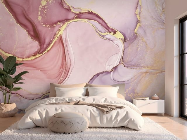 Fototapeta Fluid art – abstrakcyjne wzory w pastelowych odcieniach różu i fioletu