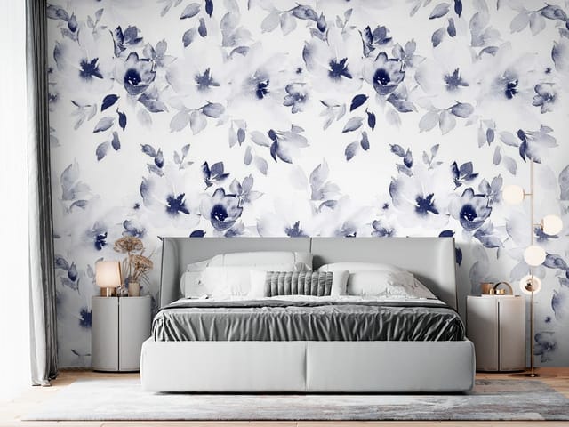 Fototapeta Akwarelowe kwiaty na białym tle (mpn: FT-6607) Fototapeta wzory – duże kwiaty w stylu akwarelowym na białym tle