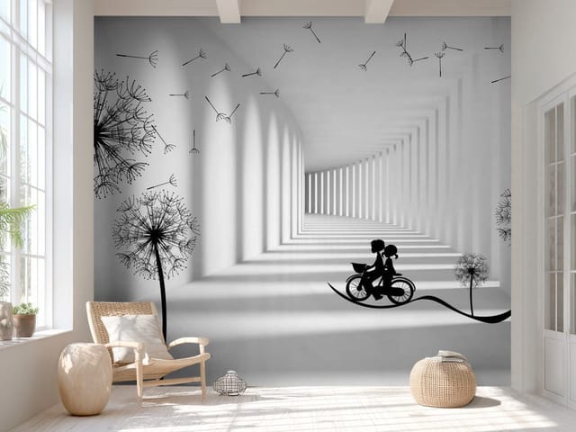 Fototapeta 3D tunel – para na rowerze w jasnym tunelu