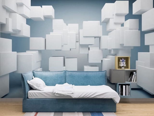 Fototapeta 3D formy geometryczne – białe sześciany w przestrzeni
