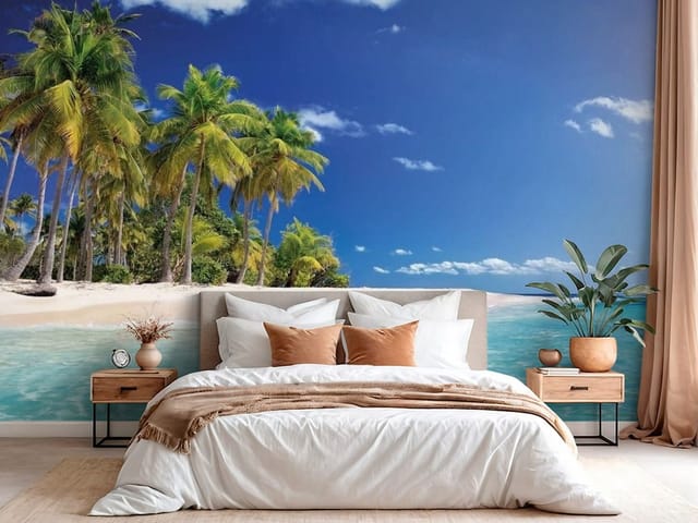 Fototapeta krajobrazy morskie – plaża z palmami i oceanem