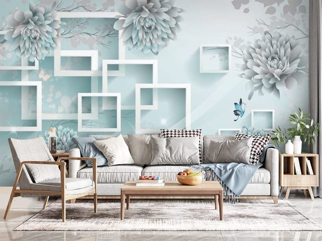 Fototapeta Geometria z białymi ramkami i kwiatami