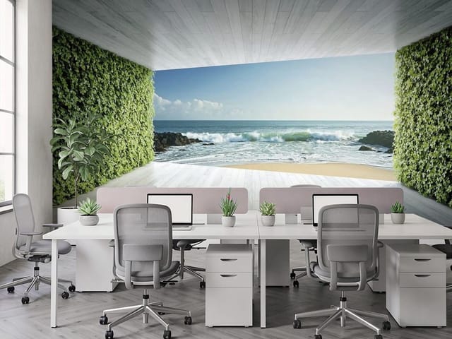 Fototapeta Balkony i Tarasy – widok na ocean przez otwarte pomieszczenie