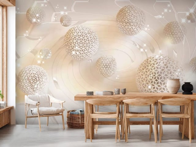 Fototapeta 3D formy geometryczne – geometryczne kule z ażurowym wzorem