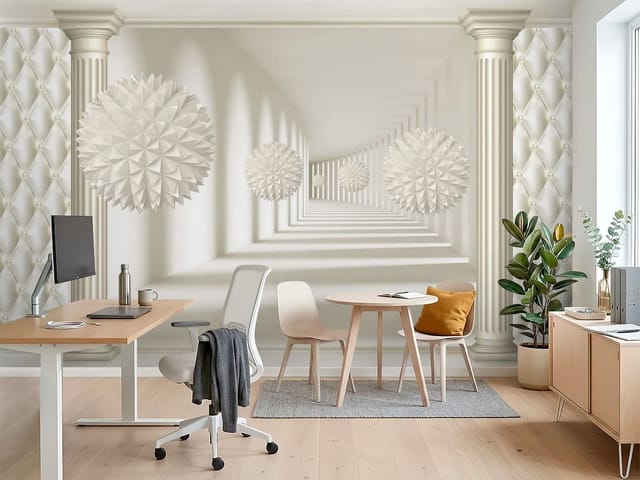 Fototapeta 3D tunel – geometryczne kule w korytarzu