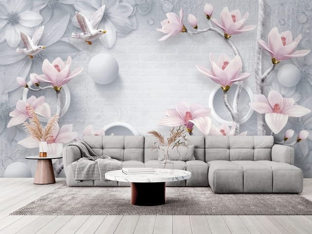Fototapeta Magnolie – gałęzie z kwiatami na jasnym tle
