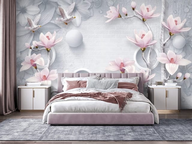 Fototapeta Magnolie na gałęziach (mpn: FT-6904) Fototapeta Magnolie – gałęzie z kwiatami na jasnym tle