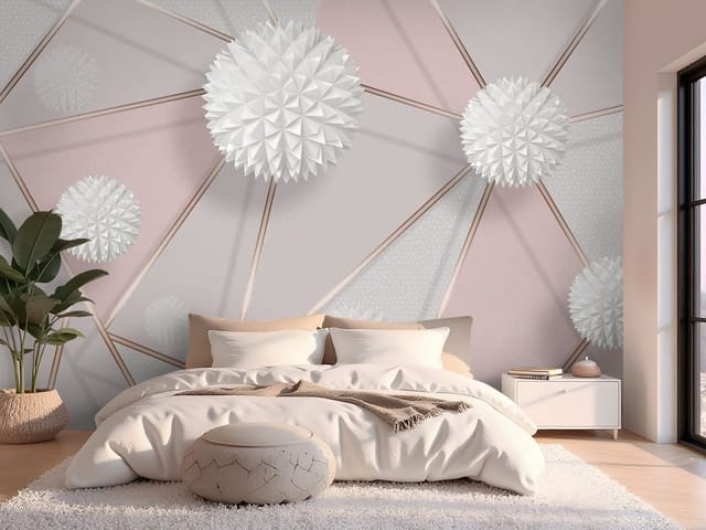 Fototapeta 3D formy geometryczne – białe kuliste struktury geometryczne