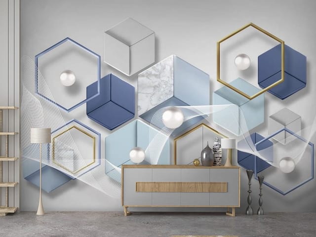 Fototapeta 3D abstrakcja z geometrycznymi kształtami i perłami