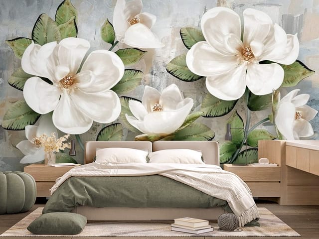 Fototapeta kwiaty egzotyczne – duże białe kwiaty magnolii