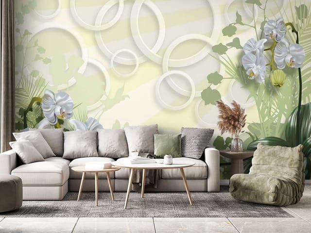 Fototapeta Orchidee na tle liści (mpn: FT-6931) Fototapeta Geometria – białe orchidee na tle liści