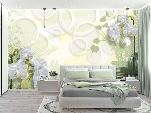 Fototapeta Orchidee na tle liści (mpn: FT-6931) Fototapeta Geometria – białe orchidee na tle liści