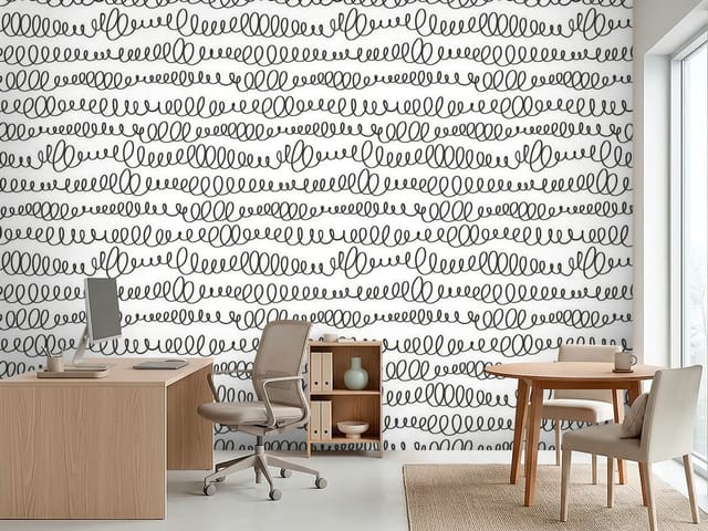Fototapeta Czarne Spirale na Białym Tle (mpn: FT-6934) Fototapeta Typografia – czarne spiralne wzory na białym tle