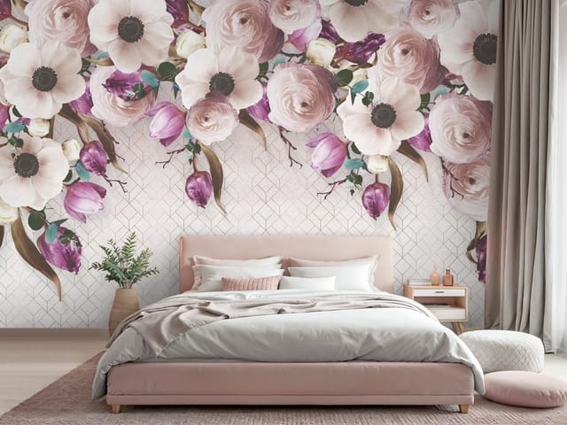 Fototapeta Kwiaty w pastelowych kolorach (mpn: FT-7013) Fototapeta Murale kwiatowe – duże kwiaty anemonów i różowe róże