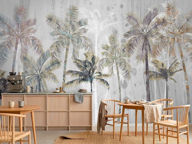 Fototapeta Palmy na tle szarego nieba (mpn: FT-7045) Fototapeta Palmy – grupa wysokich palm na tle szarego nieba