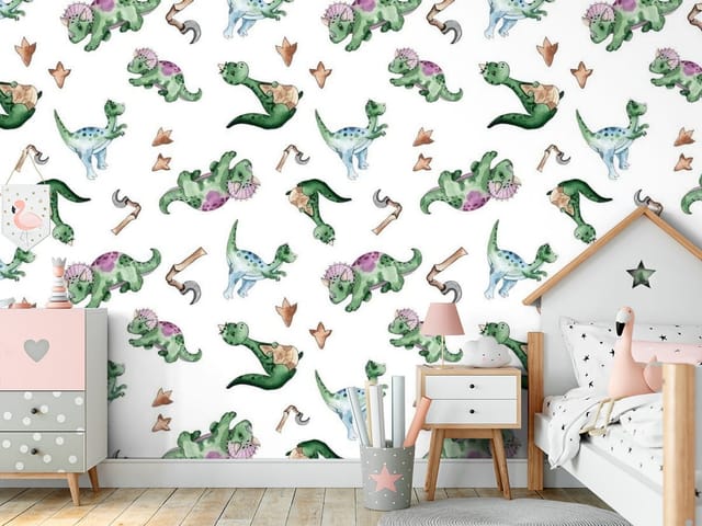 Fototapeta Dinozaury dziecięce – kolorowe dinozaury na białym tle
