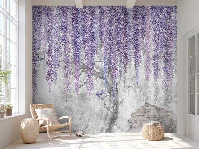 Fototapeta Murale kwiatowe z fioletowymi kwiatami glicynii
