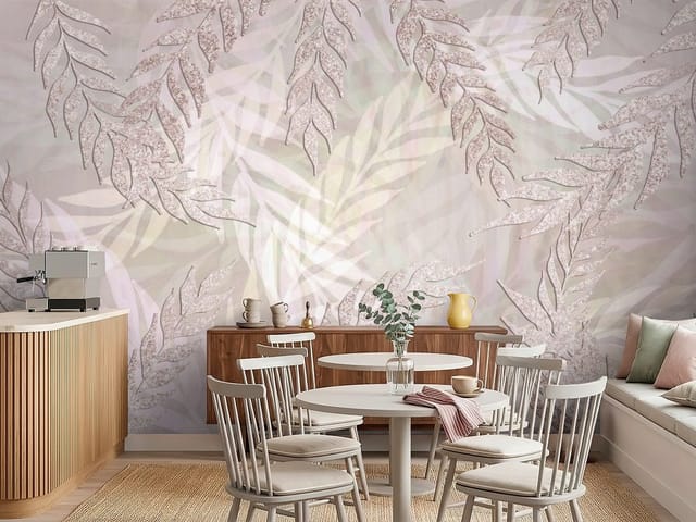 Fototapeta liście – brokatowe liście na pastelowym tle