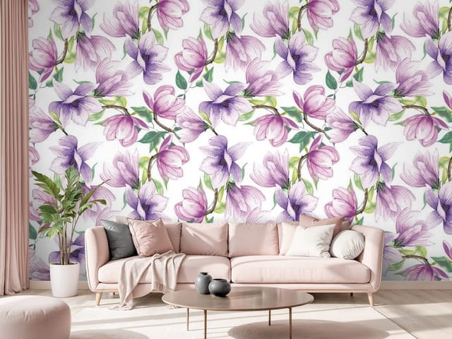 Fototapeta Magnolie na białym tle (mpn: FT-7151) Fototapeta Magnolie – kwiaty magnolii w odcieniach fioletu i różu