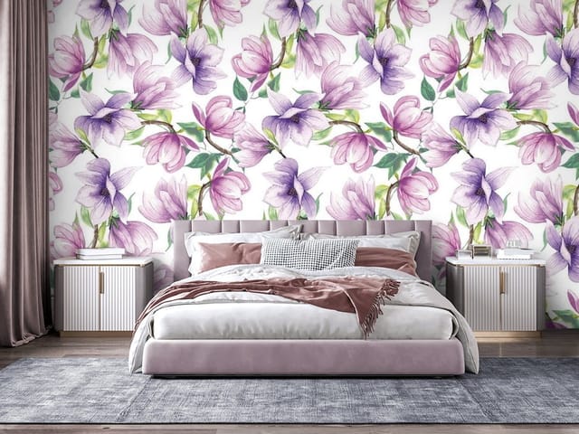 Fototapeta Magnolie na białym tle (mpn: FT-7151) Fototapeta Magnolie – kwiaty magnolii w odcieniach fioletu i różu