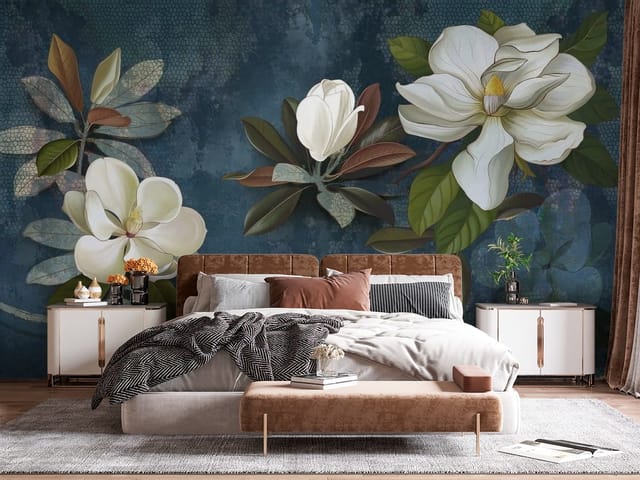 Fototapeta Magnolie – białe kwiaty magnolii na gałęziach