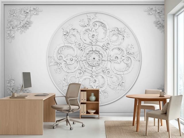 Fototapeta Ornamentyka Rokokowa z Kwiatami (mpn: FT-7231) Fototapeta Płaskorzeźby – ornamentyka w stylu rokokowym