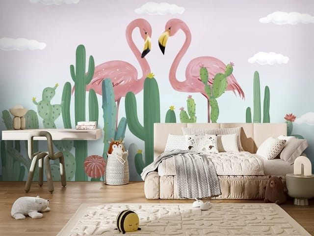 Fototapeta Flamingi – dwa flamingi wśród kaktusów