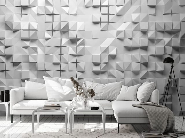 Fototapeta 3D formy geometryczne – trójwymiarowa ściana z geometrycznymi wzorami