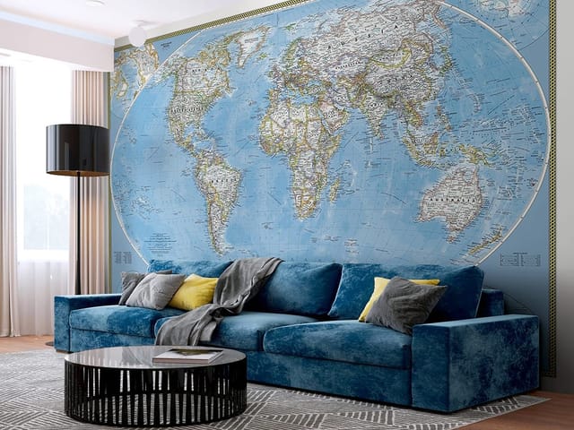 Fototapeta z polityczną mapą świata, kontynenty i oceany