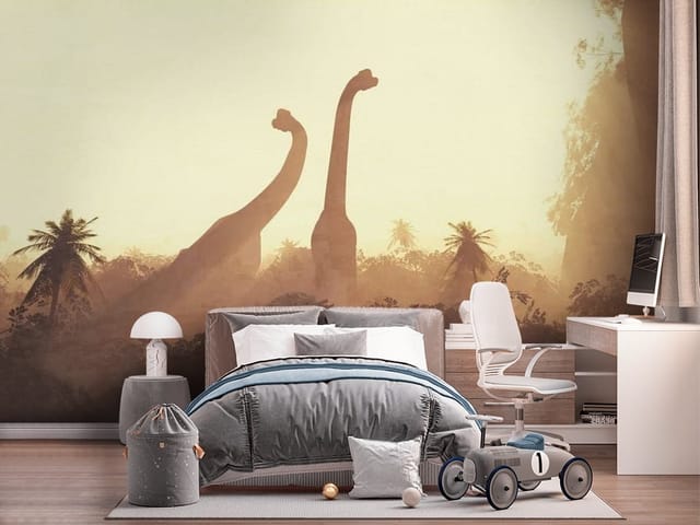 Fototapeta Dinozaury dziecięce – dwa dinozaury w otoczeniu roślinności