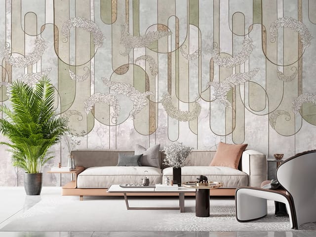 Fototapeta Geometria – ornamenty roślinne na tle pasów