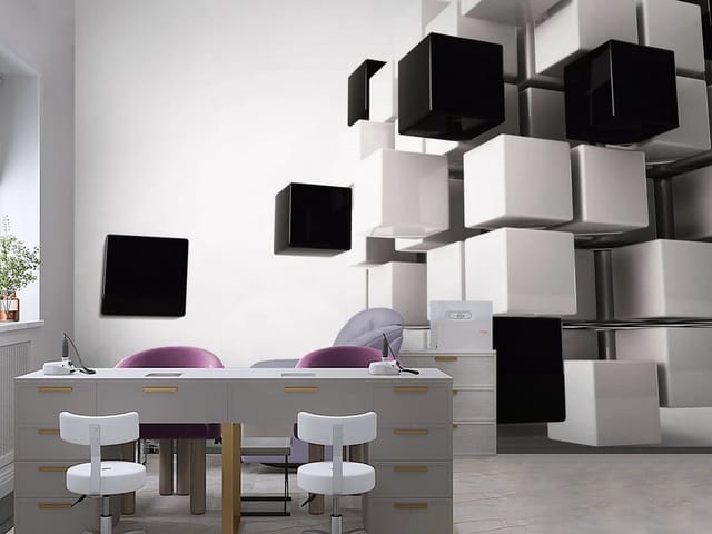 Fototapeta 3D formy geometryczne – czarno-białe sześciany w przestrzeni