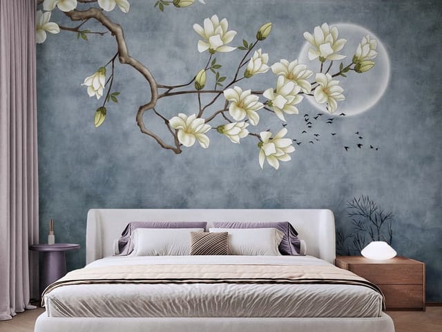 Fototapeta magnolie – gałąź z białymi kwiatami magnolii